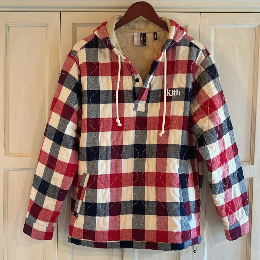Kith - NWT - Hooded Ginza in Red, Blue, Cream Shirt